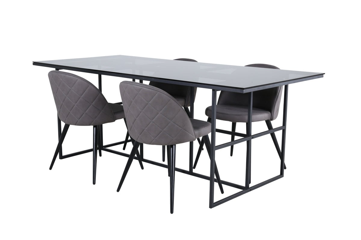 Venture Design Leif & Velvet Matbord 90x200 + Matstolar Grå