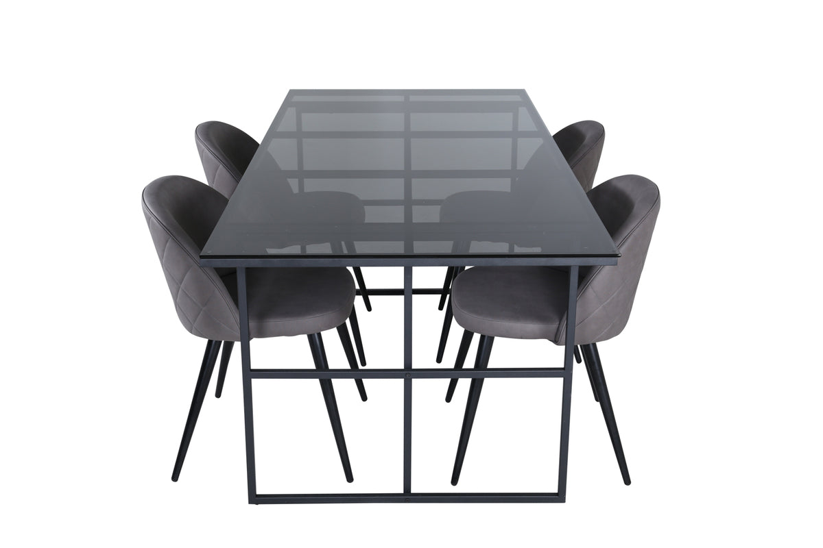 Venture Design Leif & Velvet Matbord 90x200 + Matstolar Grå