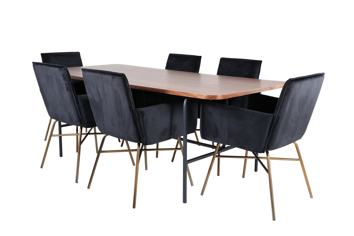 Venture Design Petra & Uno Matstolar Svart + Rektangulära Matbord 200 x 90 Natur