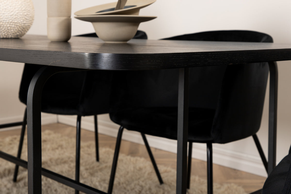 Venture Design Berit & Uno Matstolar Svart + Rektangulära Matbord 200 x 90 Svart