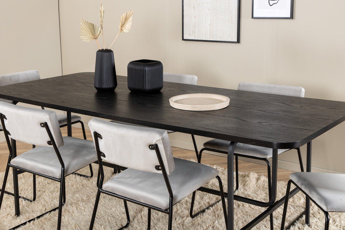 Venture Design Kenth & Uno Matstolar 2-pack Grå + Rektangulära Matbord 200 x 90 Svart