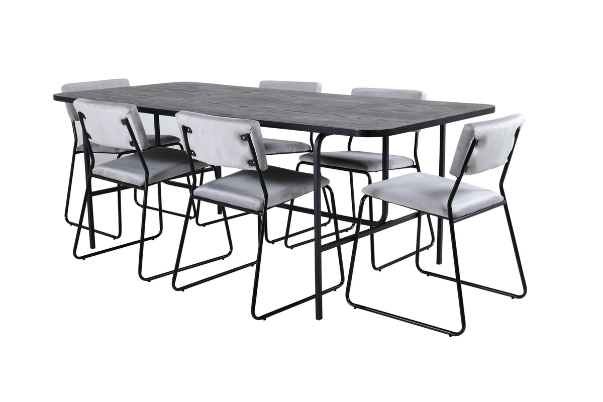 Venture Design Kenth & Uno Matstolar 2-pack Grå + Rektangulära Matbord 200 x 90 Svart