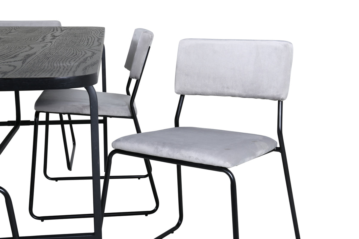 Venture Design Kenth & Uno Matstolar 2-pack Grå + Rektangulära Matbord 200 x 90 Svart