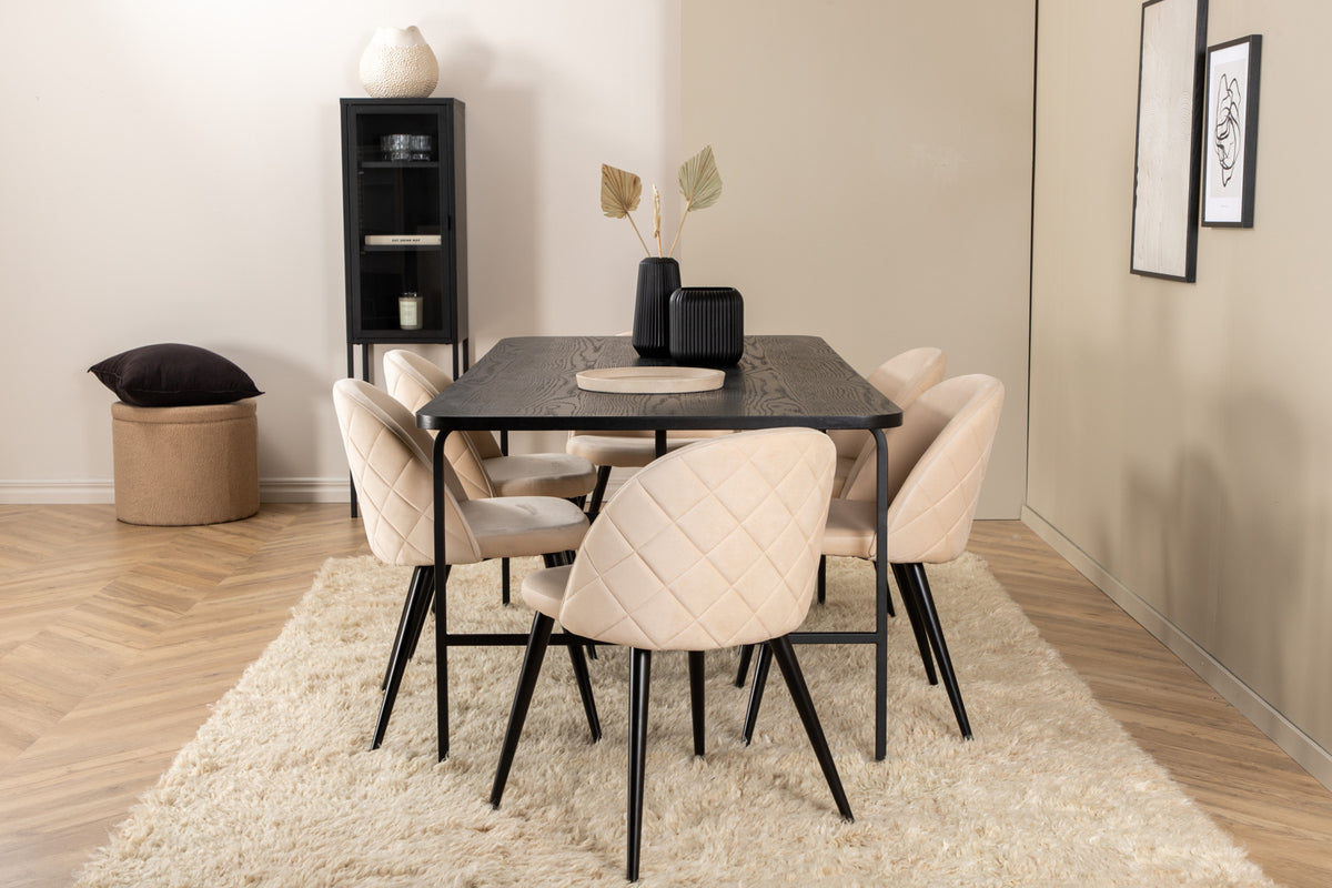 Venture Design Uno & Velvet Matbord 90x200 + Matstolar Beige