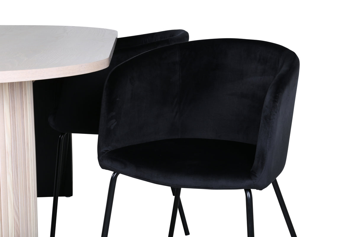 Venture Design Berit & Bianca Matstolar Svart + Ovala Matbord 200 x 90 Vitputsad
