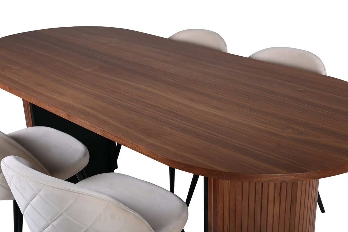 Venture Design Bianca & Velvet Ovala Matbord 200 x 90 Valnöt + Matstolar 2-pack Beige