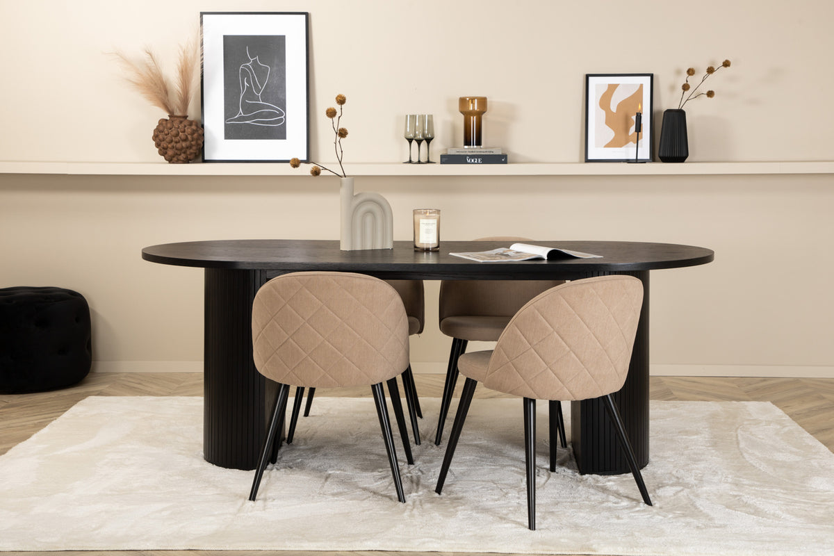 Venture Design Bianca & Velvet Ovala Matbord 200 x 90 Svart + Matstolar 2-pack Beige