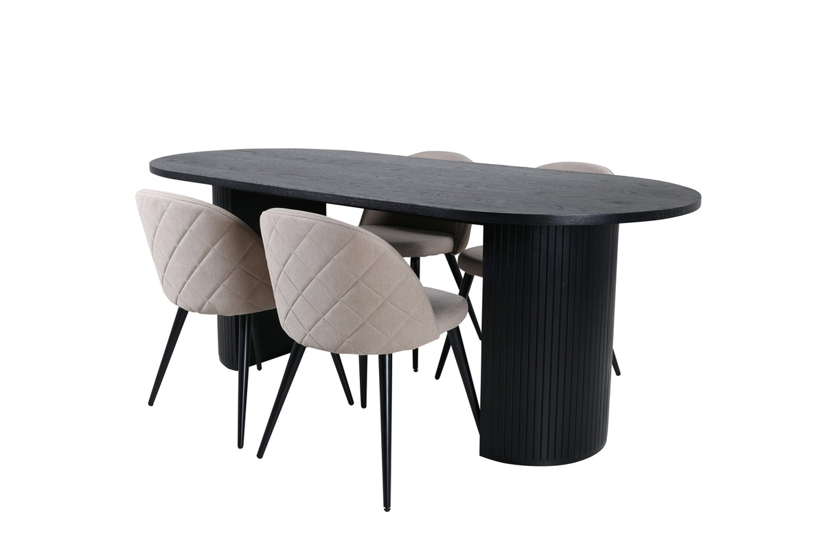 Venture Design Bianca & Velvet Ovala Matbord 200 x 90 Svart + Matstolar 2-pack Beige