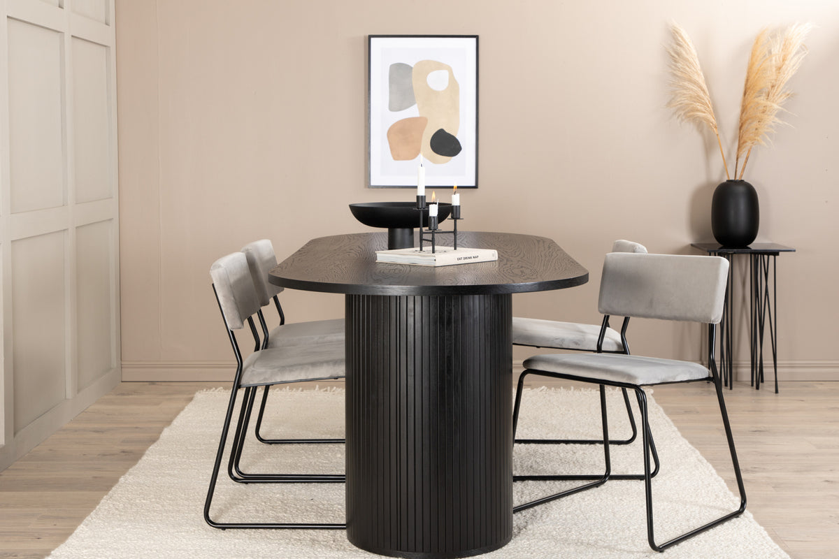 Venture Design Kenth & Bianca Matstolar 2-pack Grå + Ovala Matbord 200 x 90 Svart