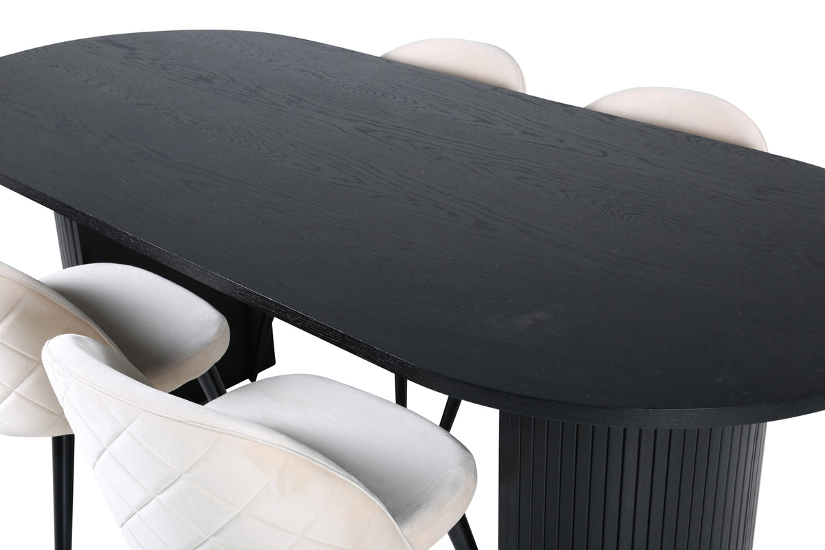 Venture Design Bianca & Velvet Matbord 90x200 + Matstolar Beige