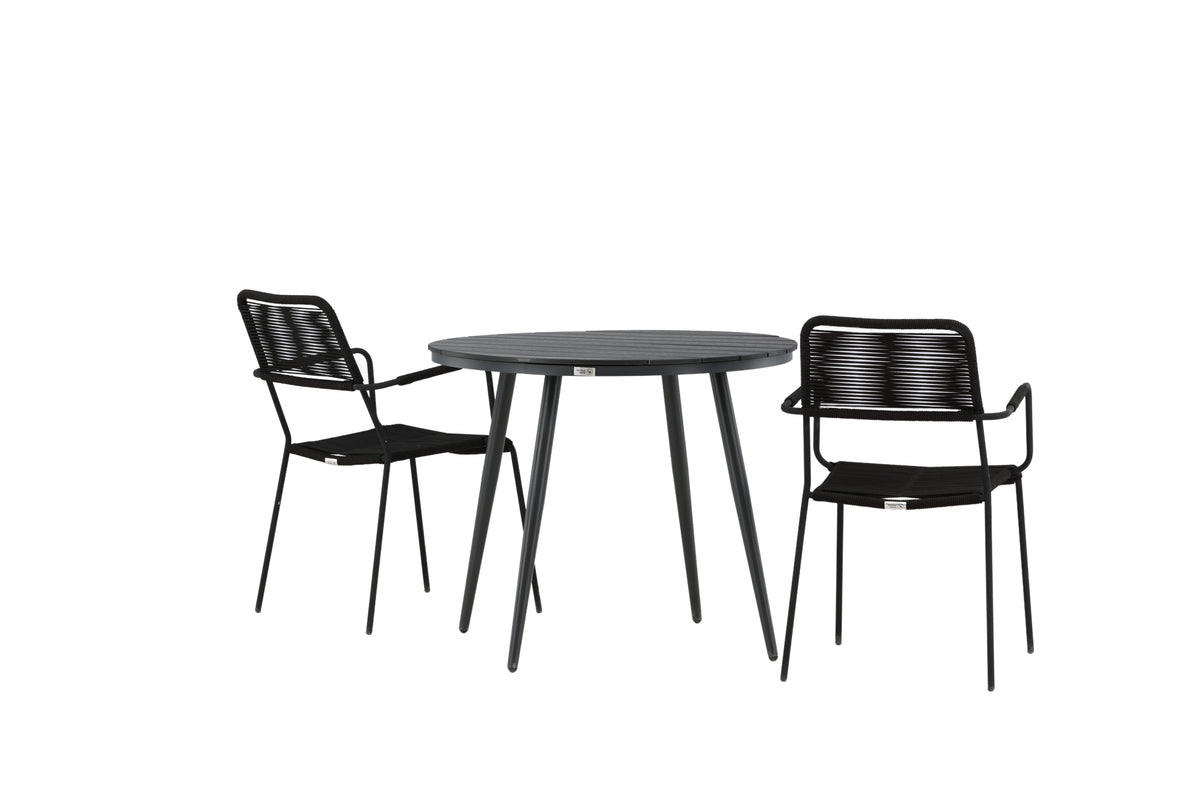 Venture Design Break & Lindos Runda Matbord ø90 Svart + Matstolar Svart