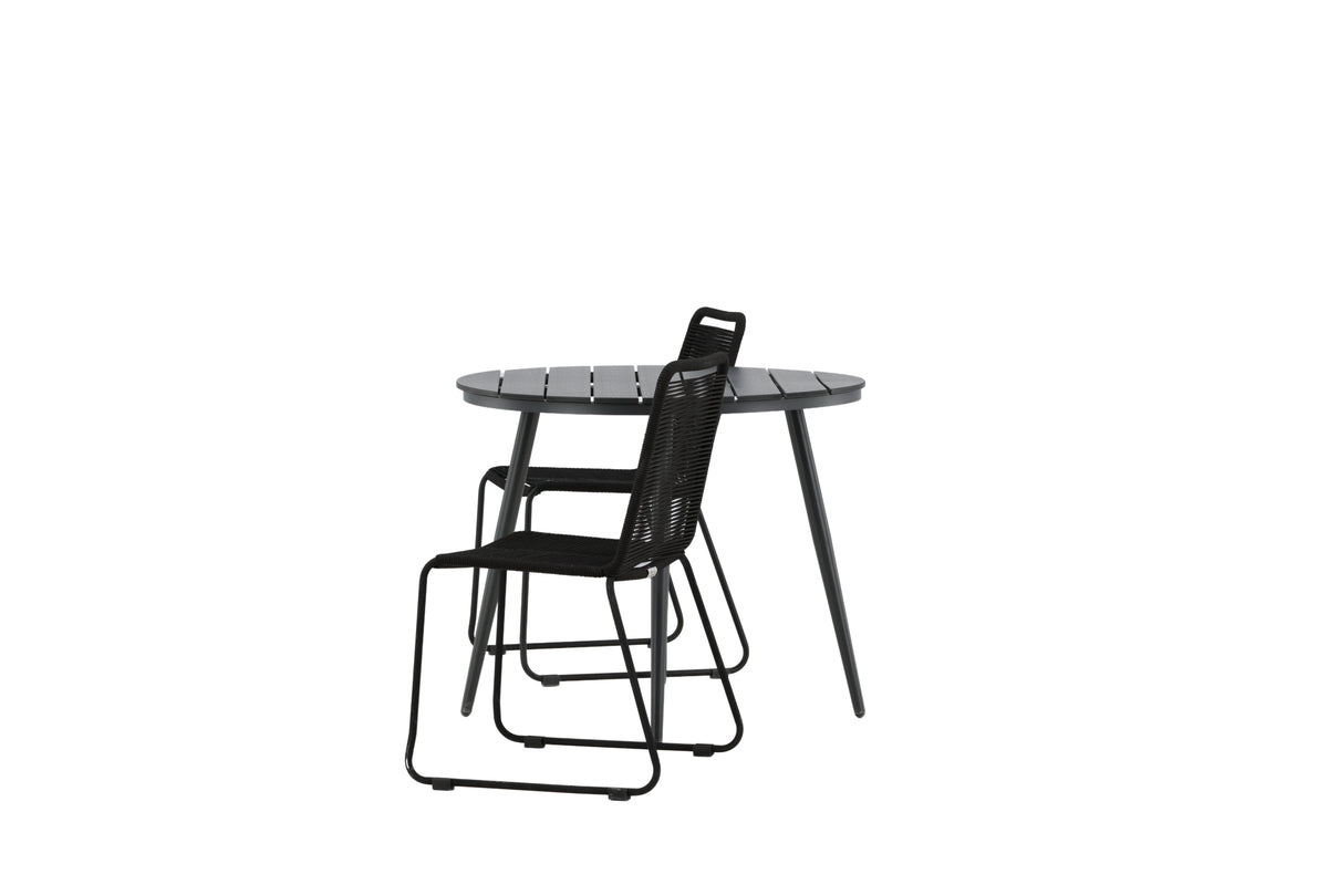 Venture Design Break & Lindos Runda Matbord ø90 Svart + Matstolar Svart