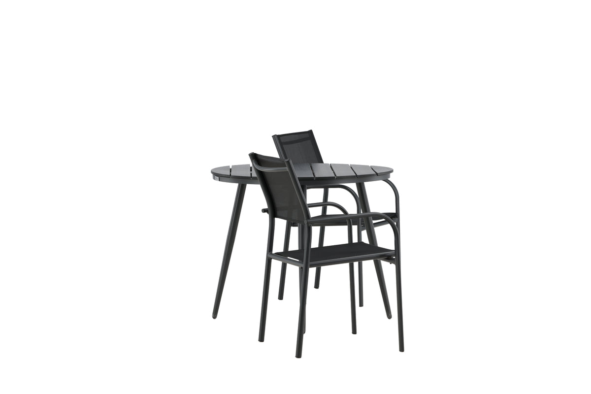 Venture Design Break & Santorini Runda Matbord ⌀90 Svart + Matstolar 2-pack Svart