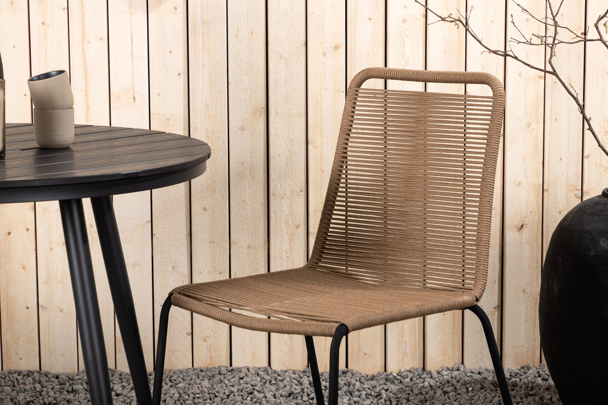 Venture Design Break & Lindos Runda Matbord ⌀90 Svart + Matstolar 2-pack Brun