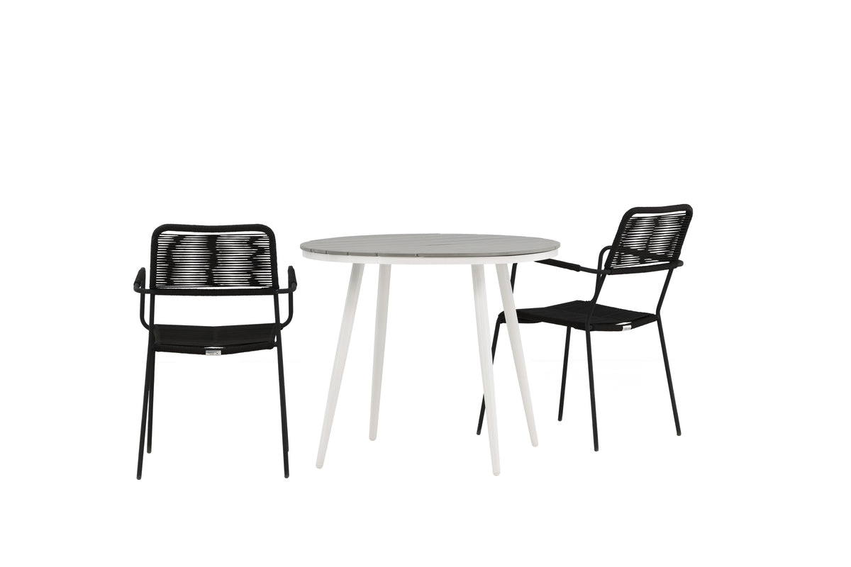 Venture Design Break & Lindos Runda Matbord ⌀90 Grå + Matstolar 2-pack Svart