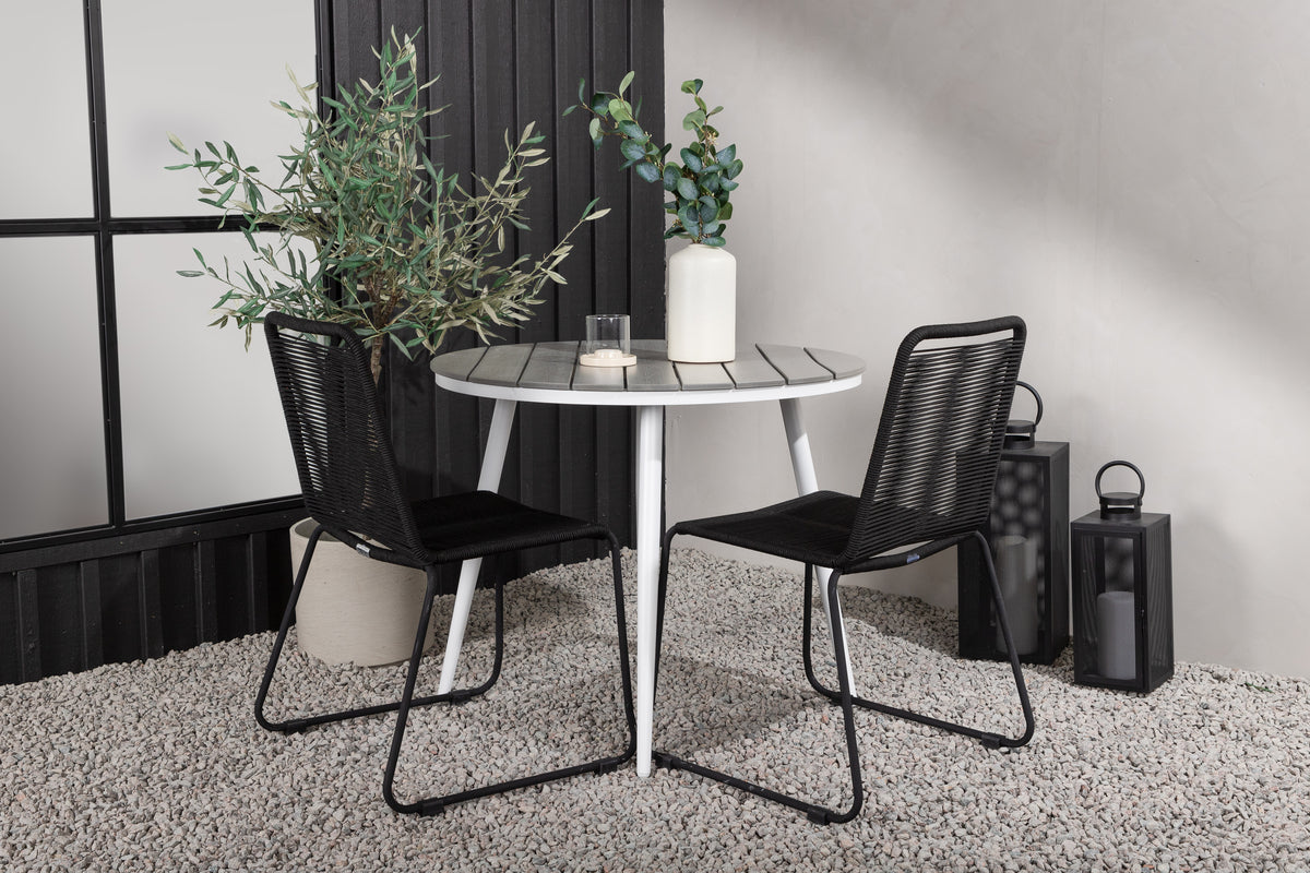 Venture Design Break & Lindos Runda Matbord ⌀90 Grå + Matstolar 2-pack Svart
