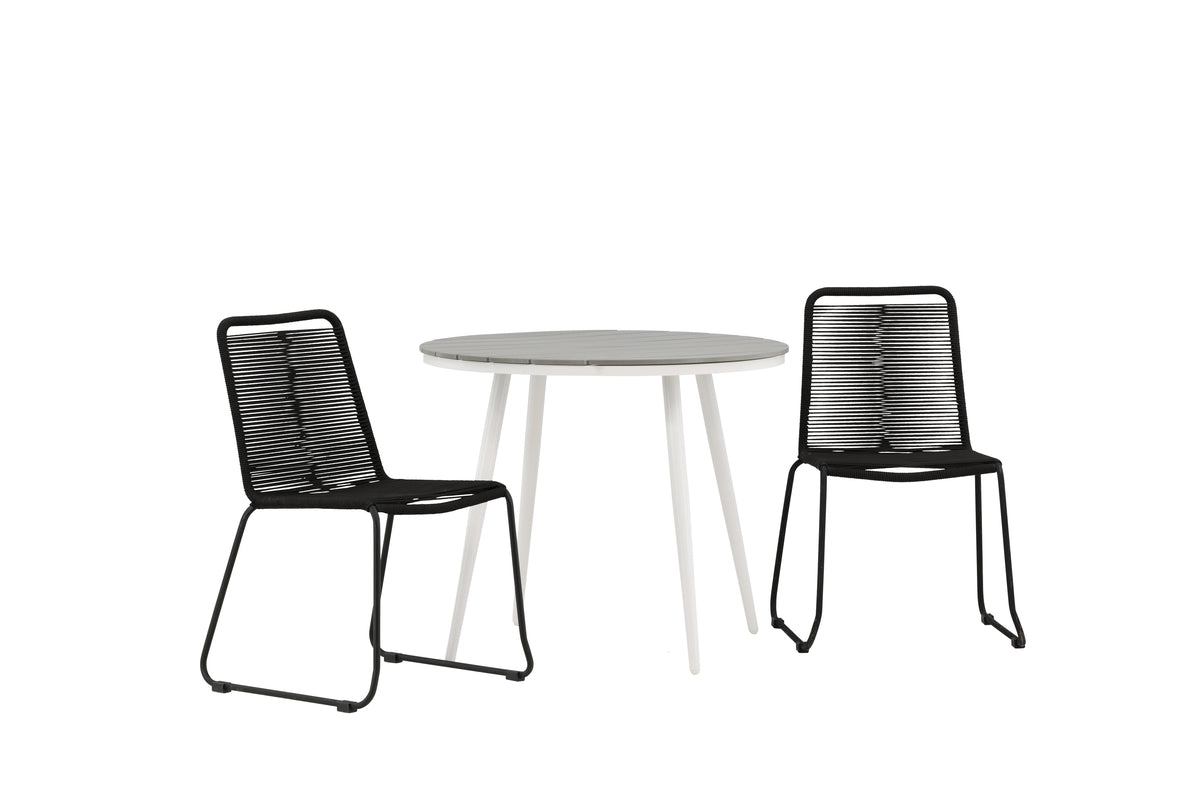 Venture Design Break & Lindos Runda Matbord ⌀90 Grå + Matstolar 2-pack Svart