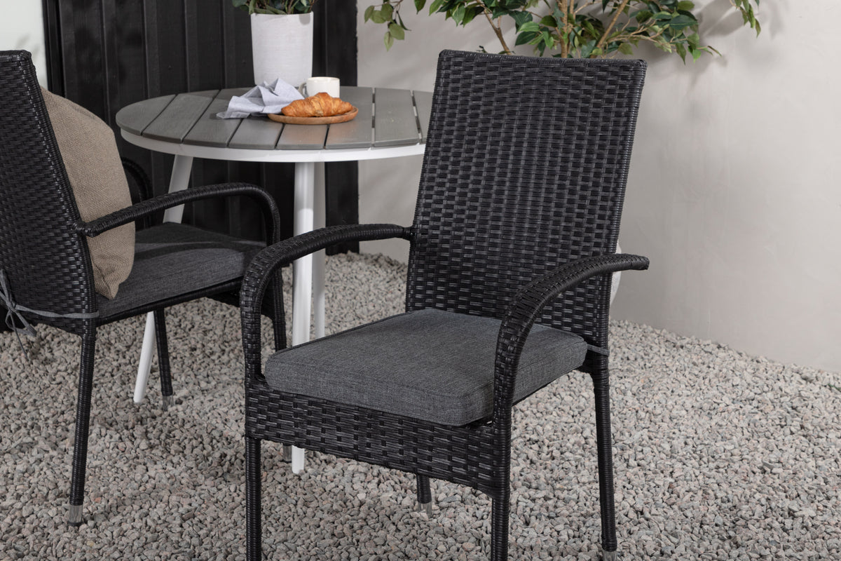 Venture Design Break & Anna Runda Matbord ⌀90 Grå + Matstolar 2-pack Svart