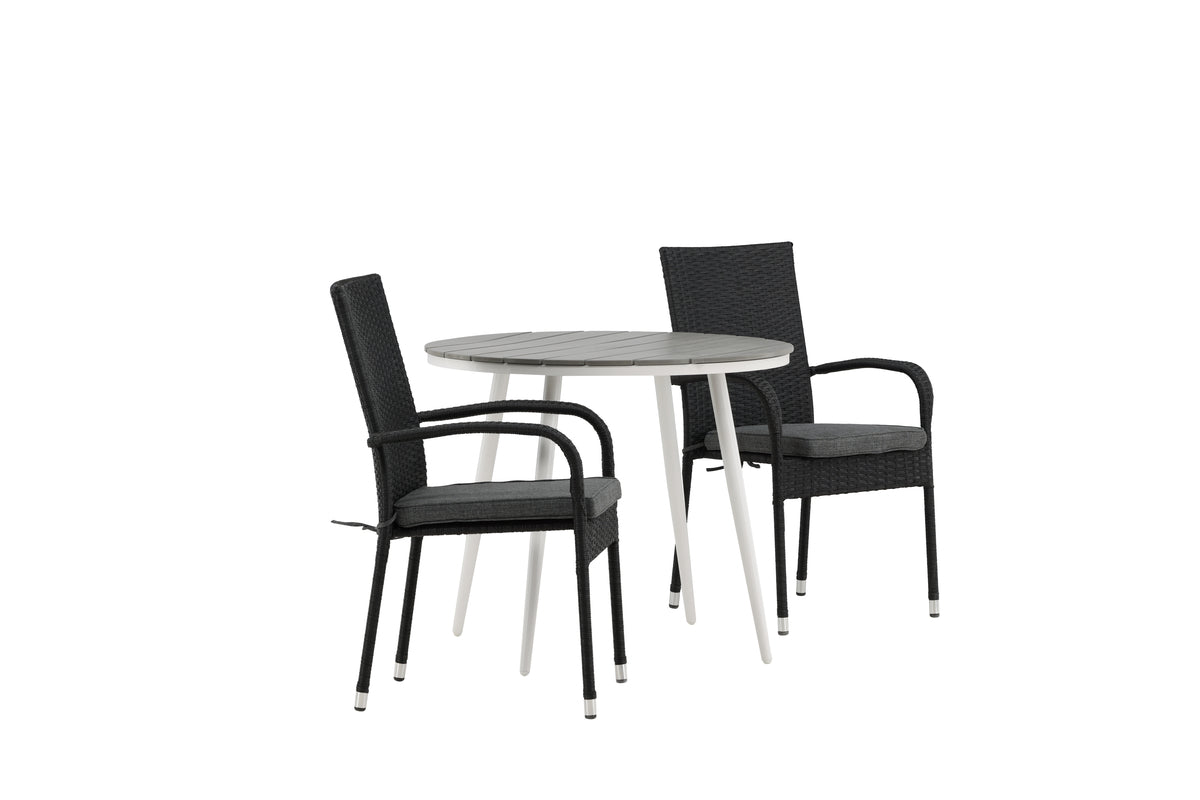 Venture Design Break & Anna Runda Matbord ⌀90 Grå + Matstolar 2-pack Svart