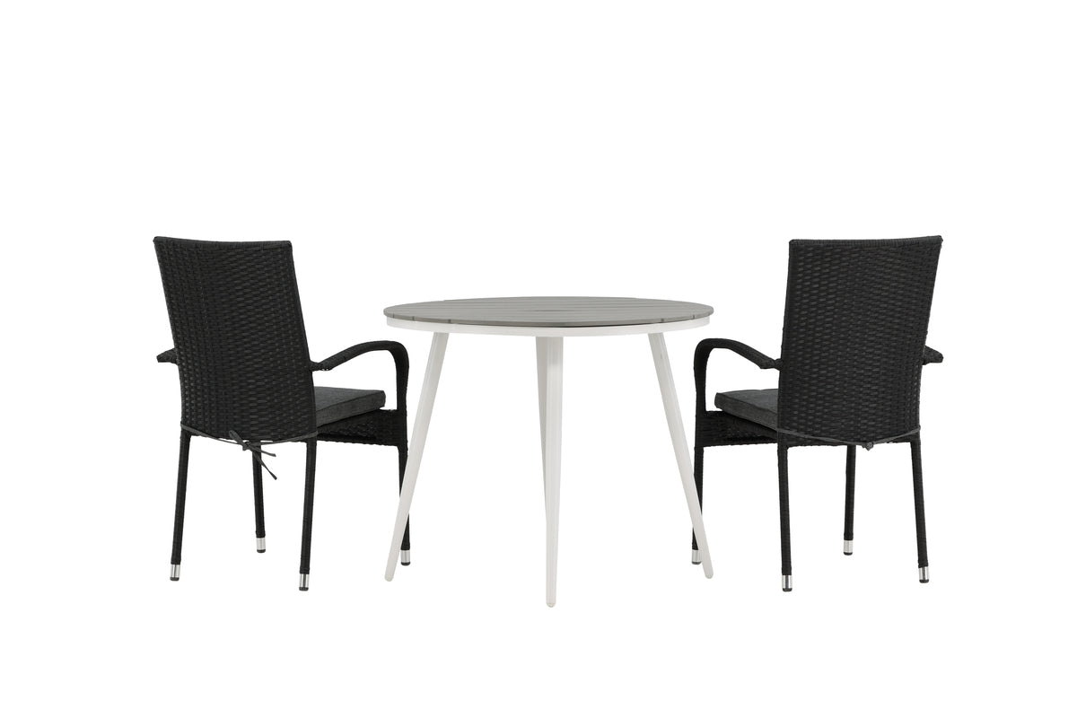 Venture Design Break & Anna Runda Matbord ⌀90 Grå + Matstolar 2-pack Svart