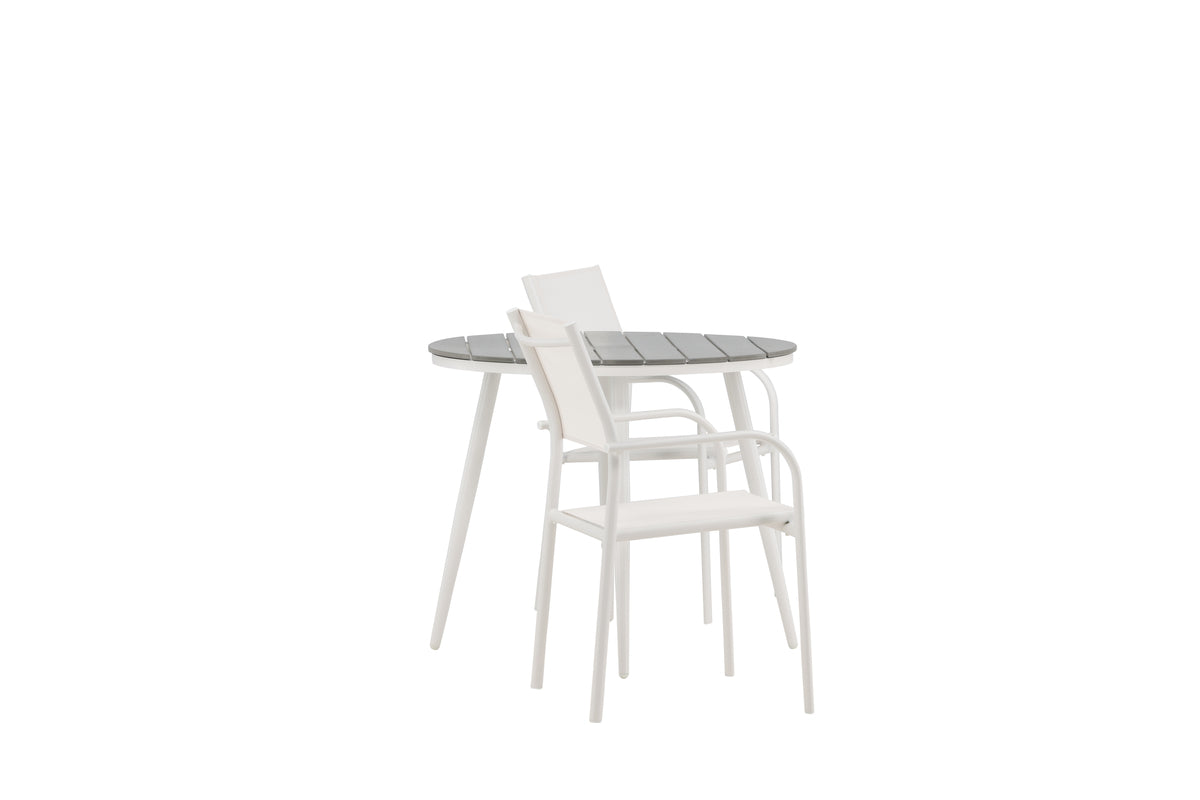 Venture Design Break & Santorini Runda Matbord ⌀90 Grå + Matstolar 2-pack Vit