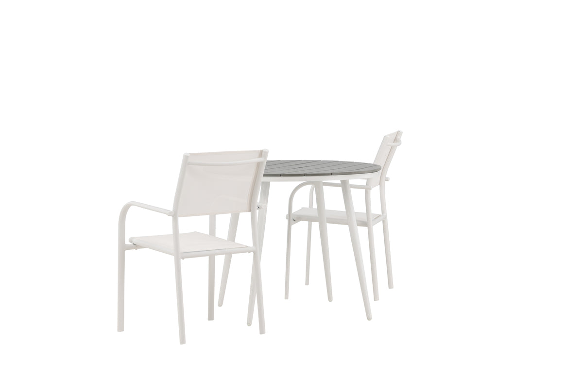 Venture Design Break & Santorini Runda Matbord ⌀90 Grå + Matstolar 2-pack Vit
