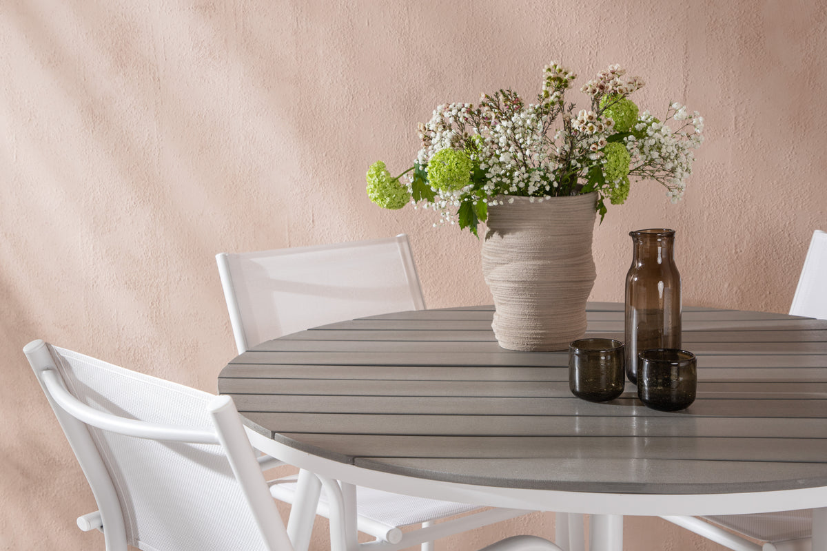 Venture Design Break & Santorini Runda Matbord ⌀120 Grå + Matstolar 2-pack Vit