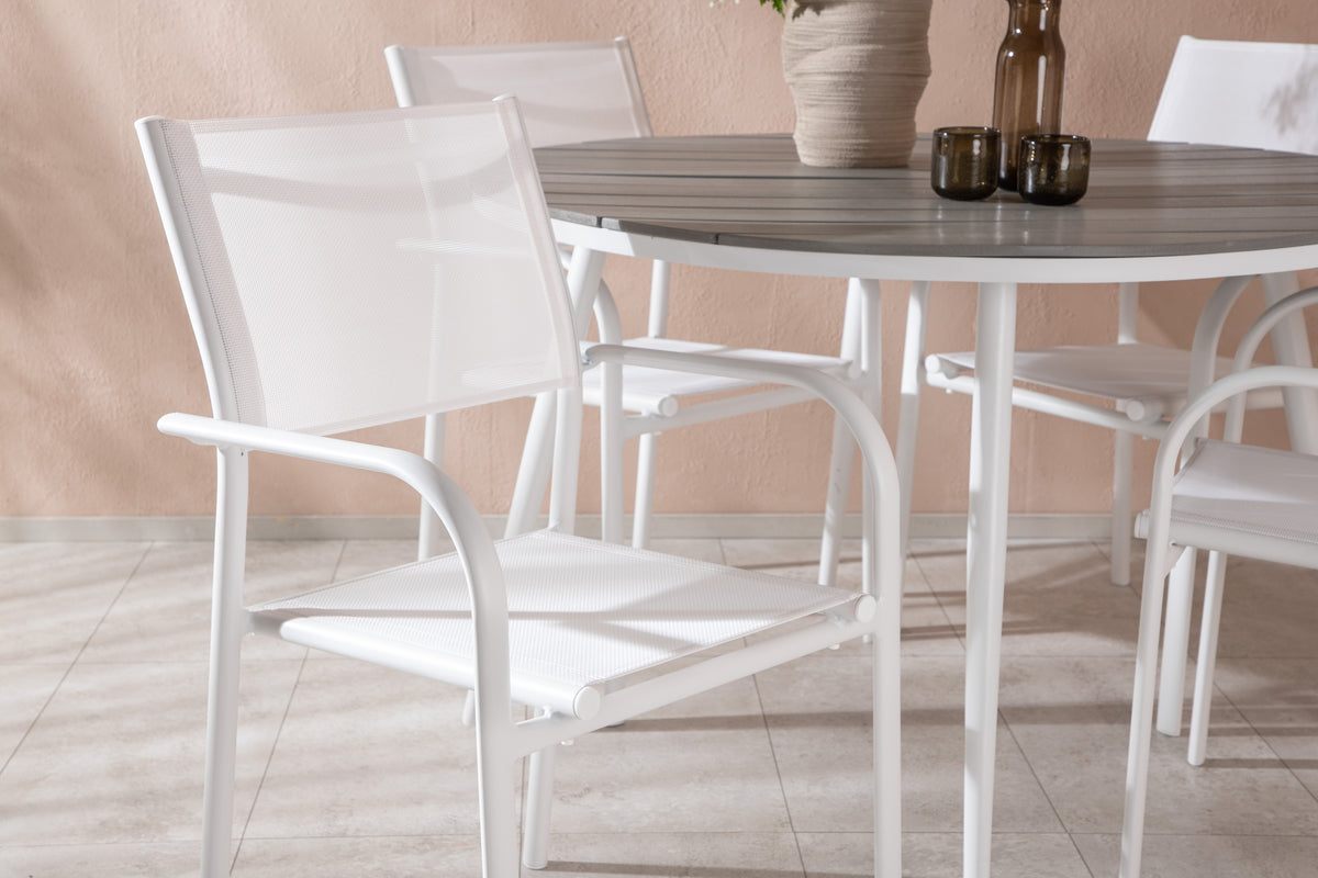 Venture Design Break & Santorini Runda Matbord ⌀120 Grå + Matstolar 2-pack Vit