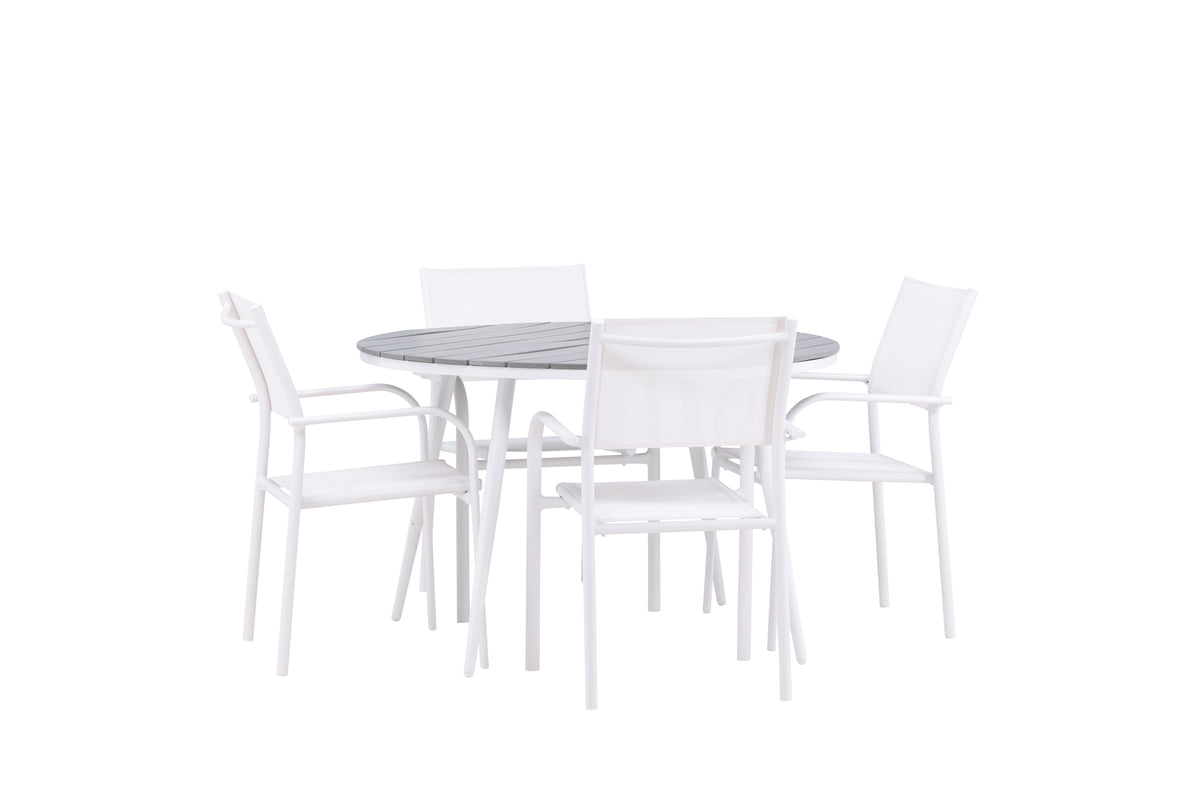 Venture Design Break & Santorini Runda Matbord ⌀120 Grå + Matstolar 2-pack Vit