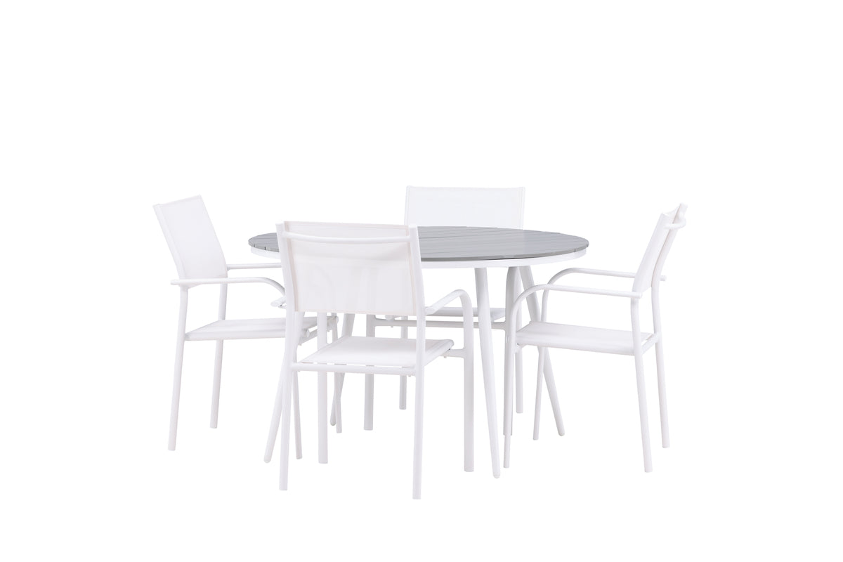 Venture Design Break & Santorini Runda Matbord ⌀120 Grå + Matstolar 2-pack Vit