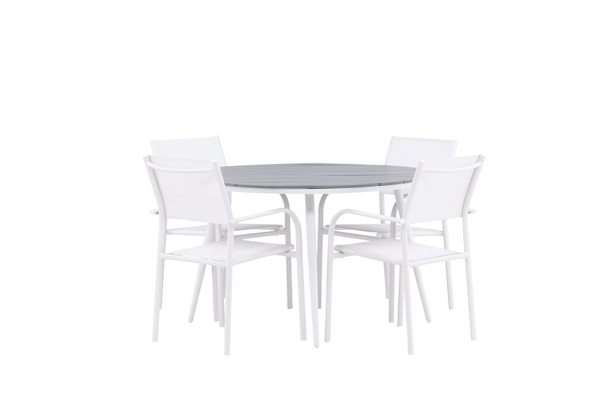 Venture Design Break & Santorini Runda Matbord ⌀120 Grå + Matstolar 2-pack Vit