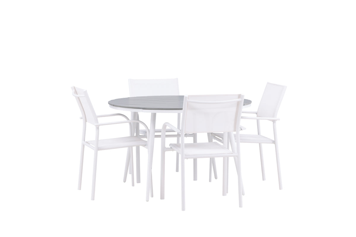 Venture Design Break & Santorini Runda Matbord ⌀120 Grå + Matstolar 2-pack Vit