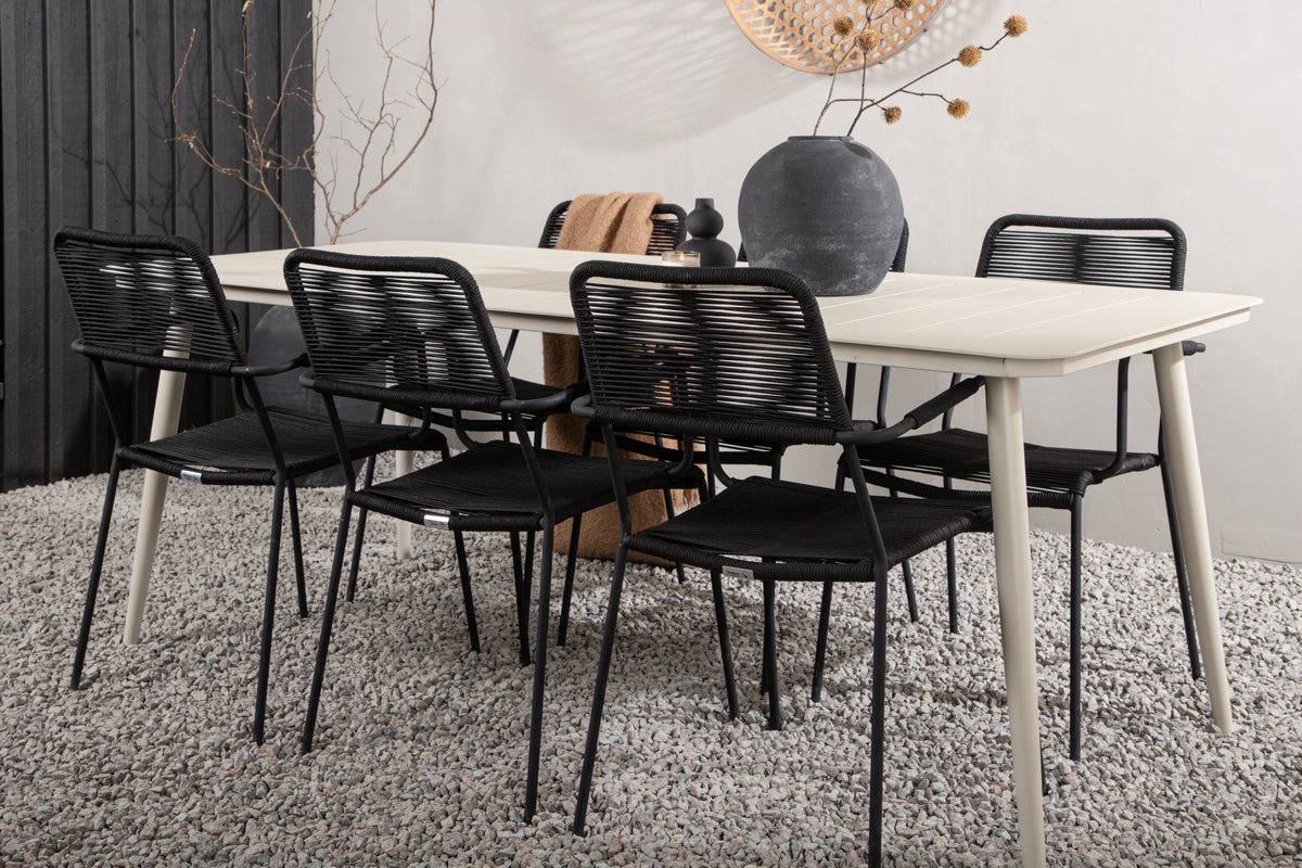 Venture Design Lina & Lindos Rektangulära Matbord 200 x 90 Beige + Matstolar 2-pack Svart