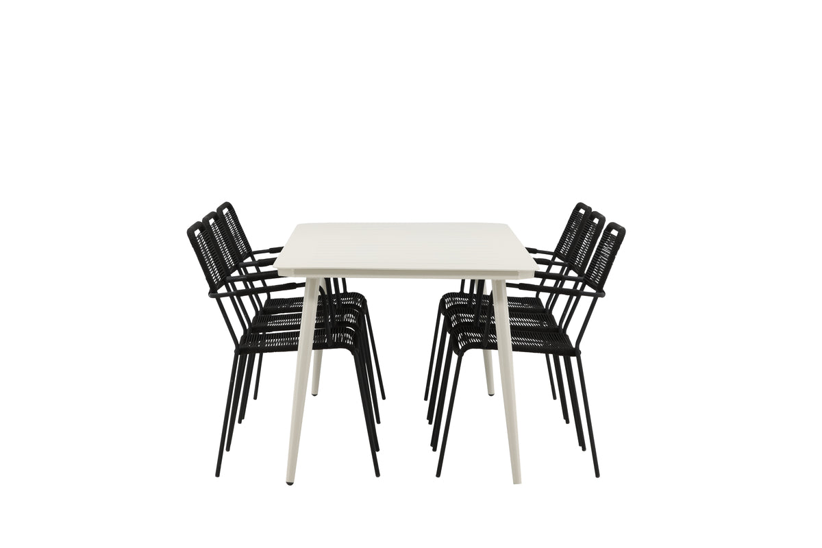 Venture Design Lina & Lindos Rektangulära Matbord 200 x 90 Beige + Matstolar 2-pack Svart
