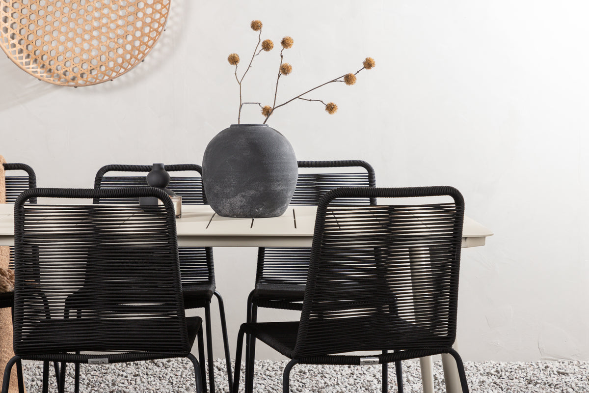 Venture Design Lina & Lindos Rektangulära Matbord 200 x 90 Beige + Matstolar 2-pack Svart