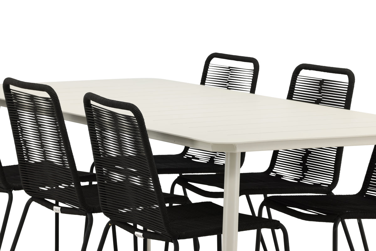 Venture Design Lina & Lindos Rektangulära Matbord 200 x 90 Beige + Matstolar 2-pack Svart