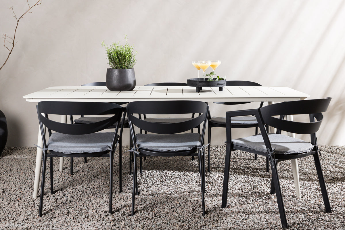 Venture Design Slit & Lina Matstolar Svart + Rektangulära Matbord 200 x 90 Beige