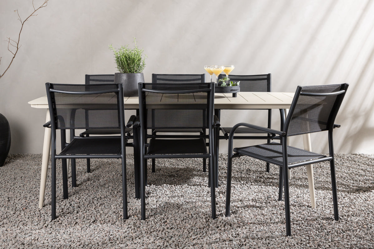 Venture Design Lina & Santorini Rektangulära Matbord 200 x 90 Beige + Matstolar 2-pack Svart