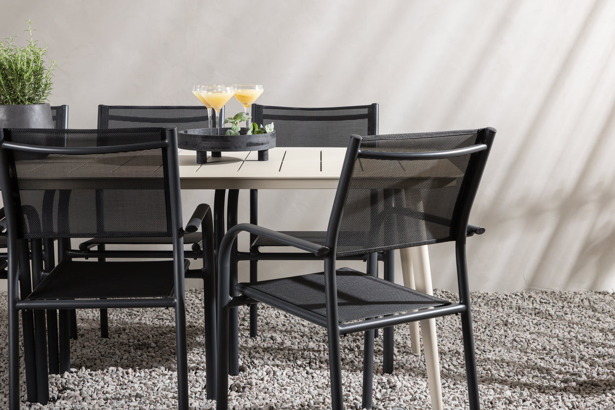 Venture Design Lina & Santorini Rektangulära Matbord 200 x 90 Beige + Matstolar 2-pack Svart