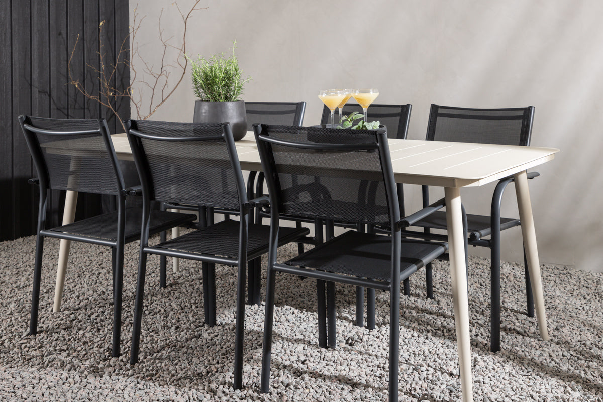 Venture Design Lina & Santorini Rektangulära Matbord 200 x 90 Beige + Matstolar 2-pack Svart