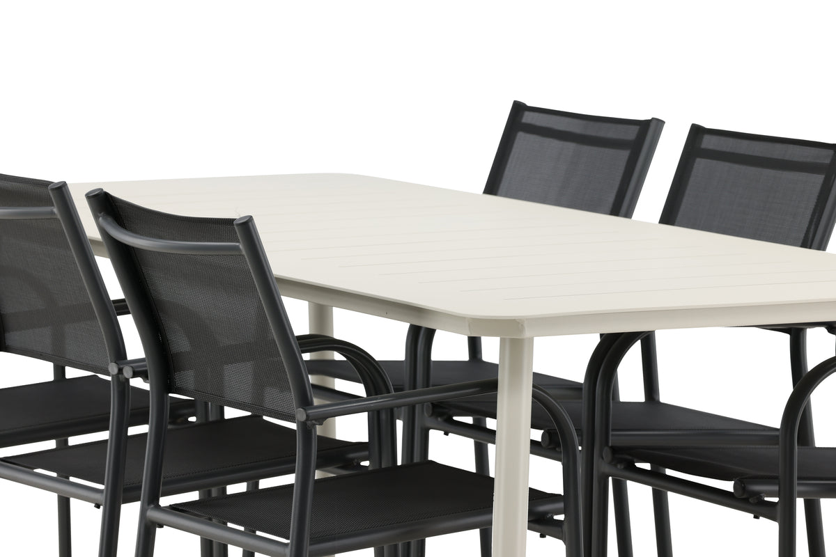 Venture Design Lina & Santorini Rektangulära Matbord 200 x 90 Beige + Matstolar 2-pack Svart