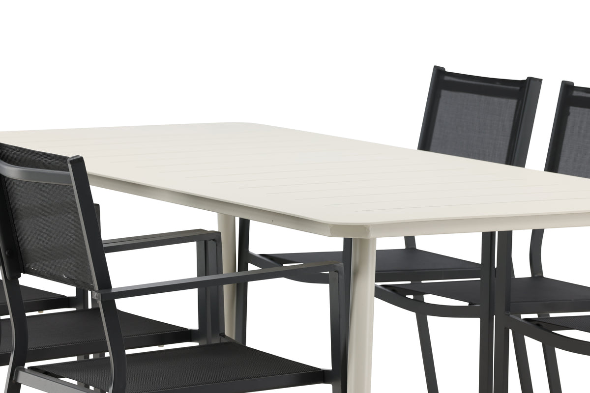 Venture Design Lina & Copacabana Rektangulära Matbord 200 x 90 Beige + Matstolar 2-pack Svart
