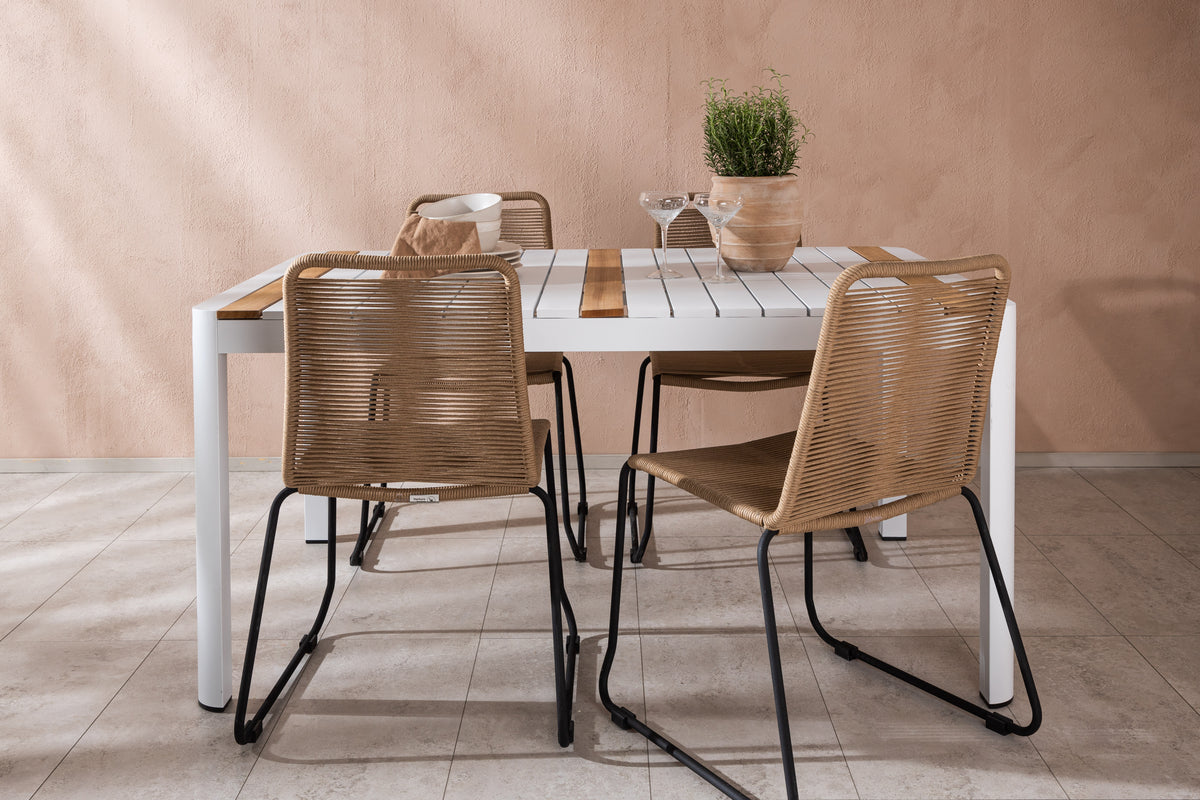 Venture Design Togo & Lindos Rektangulära Matbord 150 x 90 Vit + Matstolar 2-pack Brun