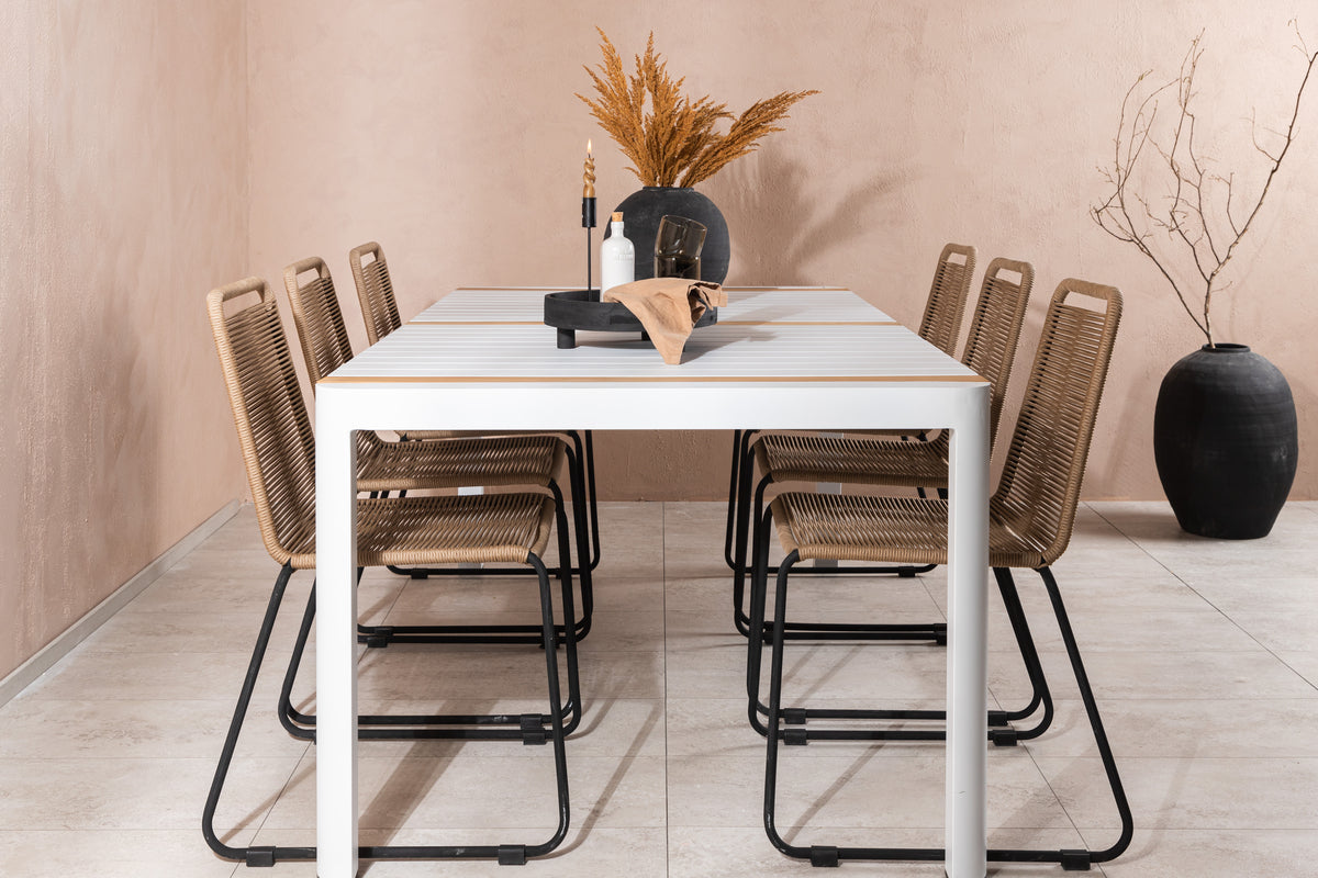 Venture Design Togo & Lindos Rektangulära Matbord 200 x 100 Vit + Matstolar 2-pack Brun