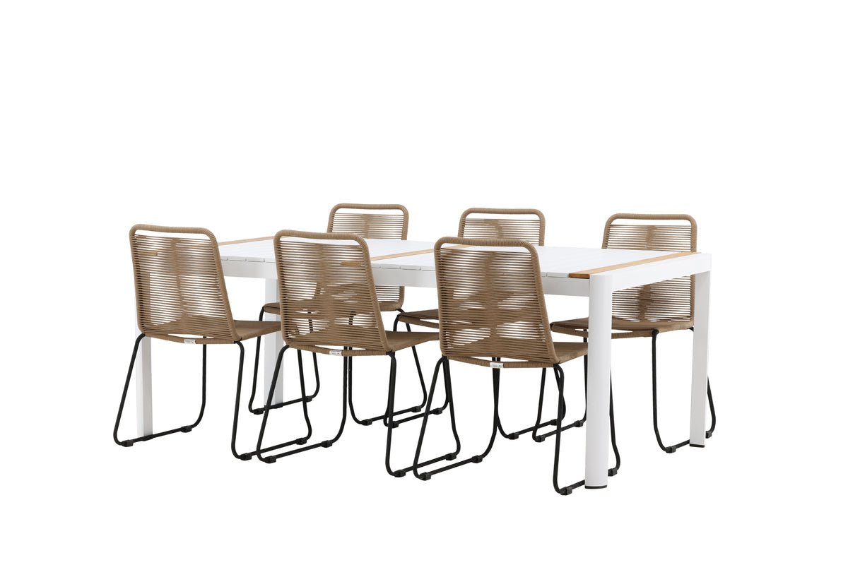 Venture Design Togo & Lindos Rektangulära Matbord 200 x 100 Vit + Matstolar 2-pack Brun