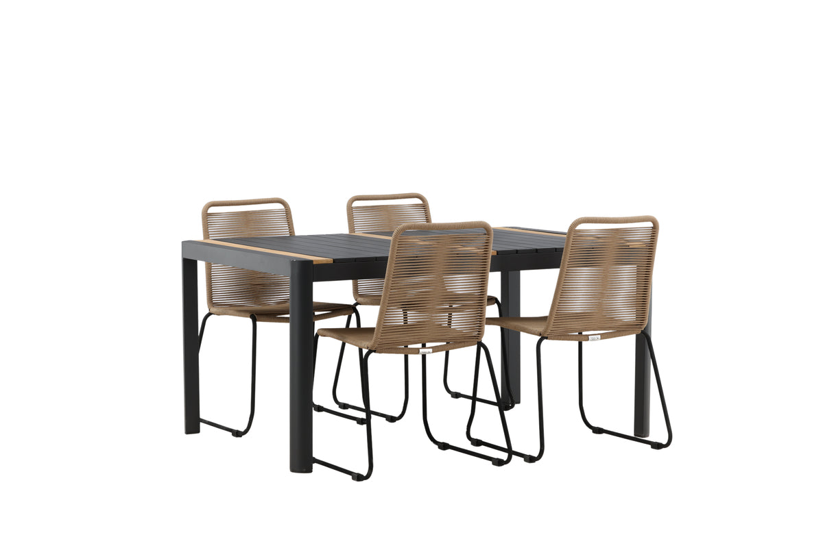 Venture Design Togo & Lindos Rektangulära Matbord 150 x 90 Svart + Matstolar 2-pack Brun