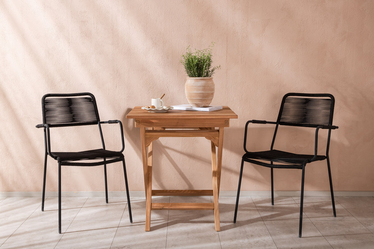 Venture Design Ghana & Lindos Cafebord 70 x 70 Natur + Matstolar 2-pack Svart