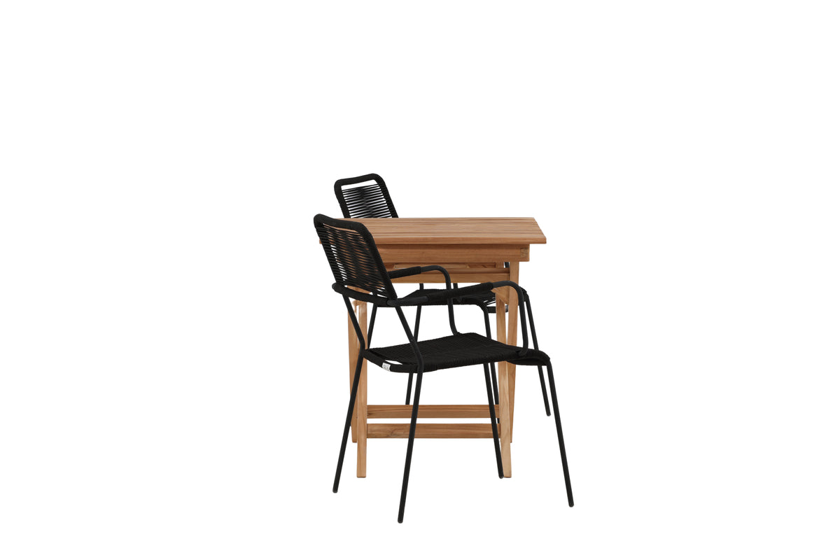 Venture Design Ghana & Lindos Cafebord 70 x 70 Natur + Matstolar 2-pack Svart