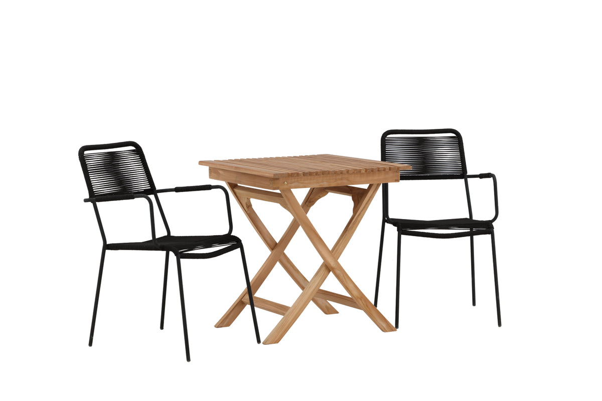 Venture Design Ghana & Lindos Cafebord 70 x 70 Natur + Matstolar 2-pack Svart