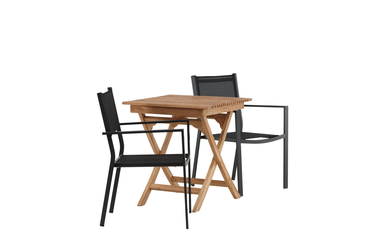 Venture Design Ghana & Copacabana Cafebord 70 x 70 Natur + Matstolar 2-pack Svart